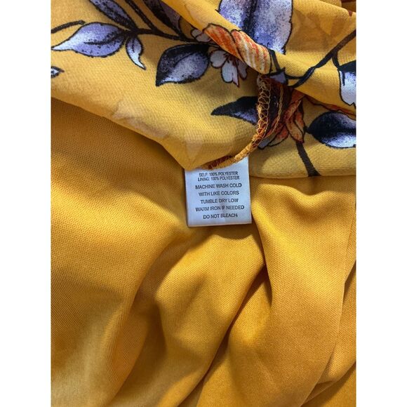 Indigo Rose Yellow Floral Maxi Dress Flutter Sleeve V Neck Wrap Belted XL - Picture 9 of 10